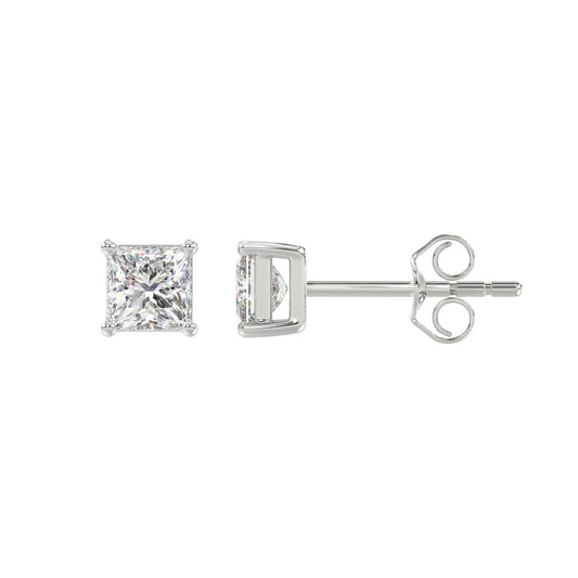 LADIES SOLITAIRE EARRINGS 1CT PRINCESS DIAMOND 14K WHITE GOLD