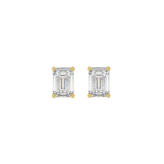 LADIES SOLITAIRE EARRINGS 1CT EMERALD DIAMOND 14K YELLOW GOLD