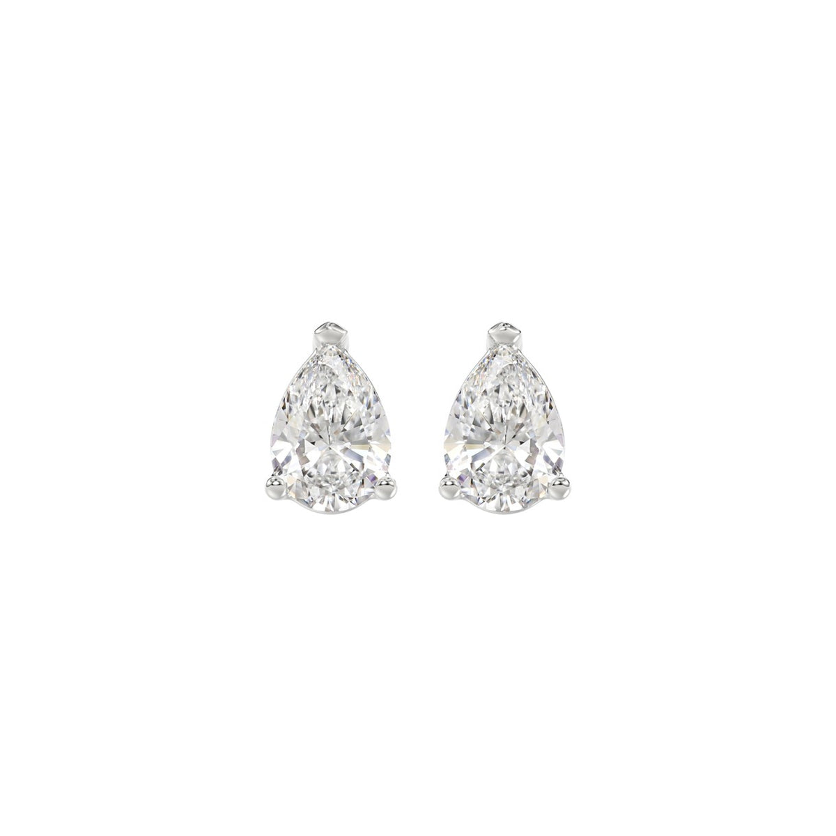 LADIES SOLITAIRE EARRINGS 1CT PEAR DIAMOND 14K WHITE GOLD