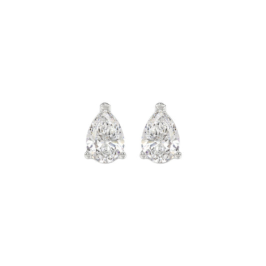 LADIES SOLITAIRE EARRINGS 1CT PEAR DIAMOND 14K WHITE GOLD