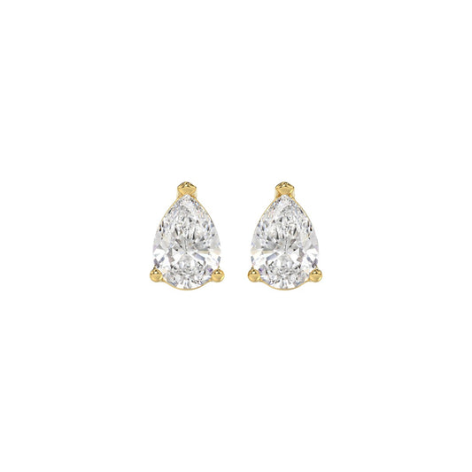 LADIES SOLITAIRE EARRINGS 1CT PEAR DIAMOND 14K YELLOW GOLD