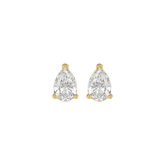 LADIES SOLITAIRE EARRINGS 1CT PEAR DIAMOND 14K YELLOW GOLD